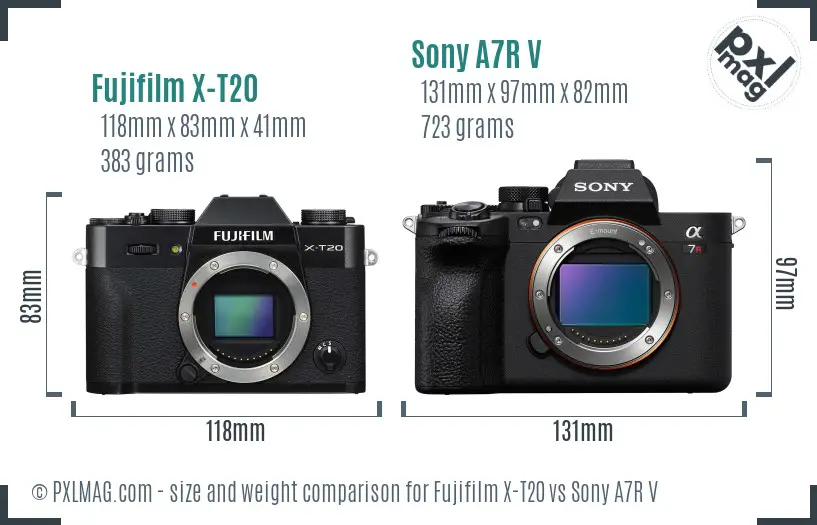 Fujifilm X-T20 vs Sony A7R V size comparison