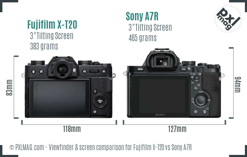 Fujifilm X-T20 vs Sony A7R Screen and Viewfinder comparison