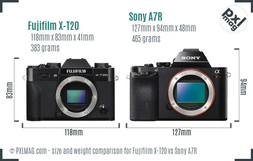 Fujifilm X-T20 vs Sony A7R size comparison