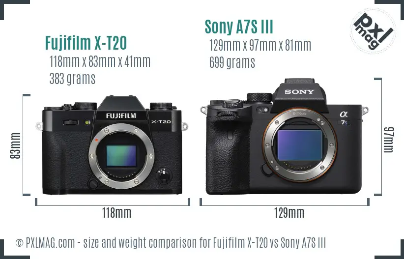 Fujifilm X-T20 vs Sony A7S III size comparison