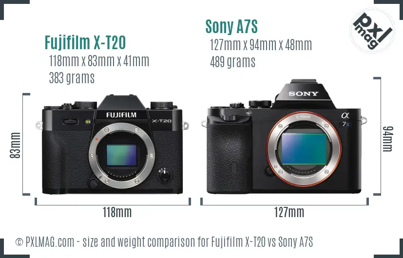 Fujifilm X-T20 vs Sony A7S size comparison
