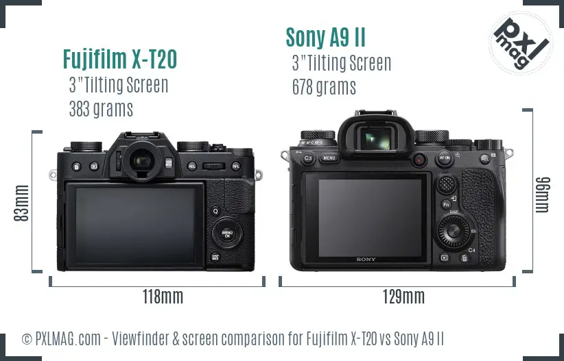 Fujifilm X-T20 vs Sony A9 II Screen and Viewfinder comparison