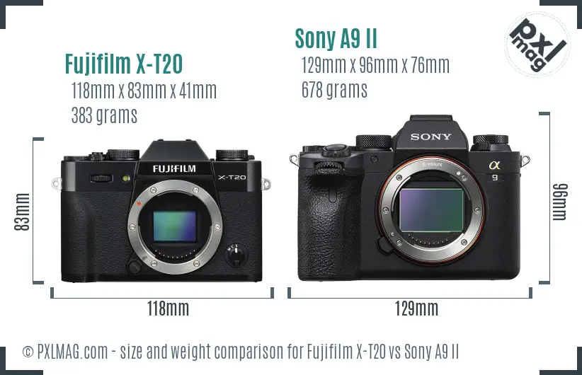Fujifilm X-T20 vs Sony A9 II size comparison