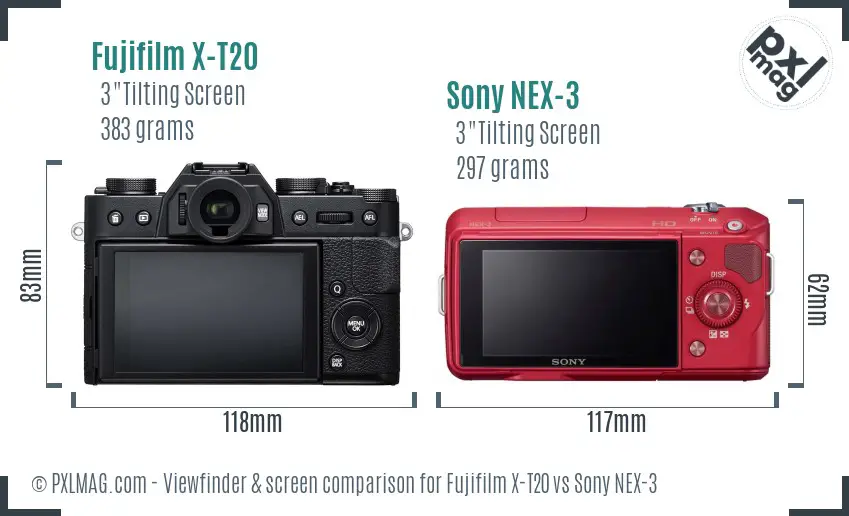 Fujifilm X-T20 vs Sony NEX-3 Screen and Viewfinder comparison