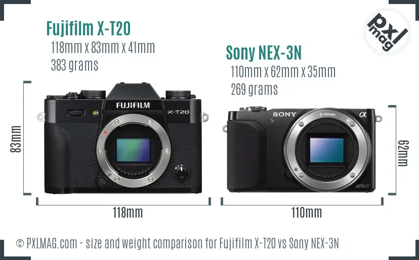 Fujifilm X-T20 vs Sony NEX-3N size comparison