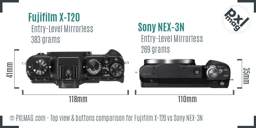 Fujifilm X-T20 vs Sony NEX-3N top view buttons comparison
