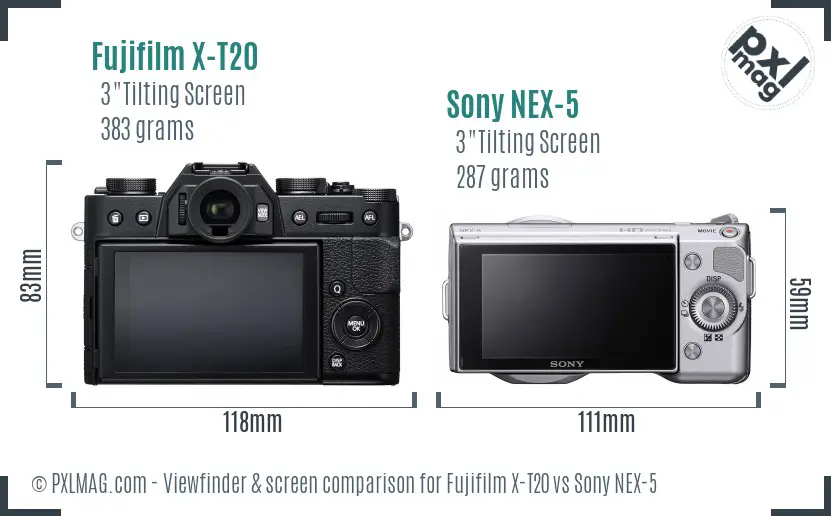 Fujifilm X-T20 vs Sony NEX-5 Screen and Viewfinder comparison Fujifilm X-T20 vs Sony NEX-5 Screen and Viewfinder comparison