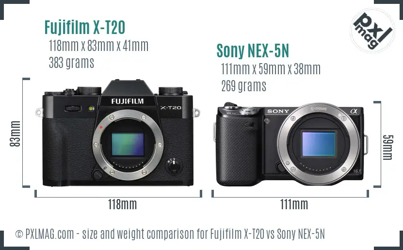 Fujifilm X-T20 vs Sony NEX-5N size comparison