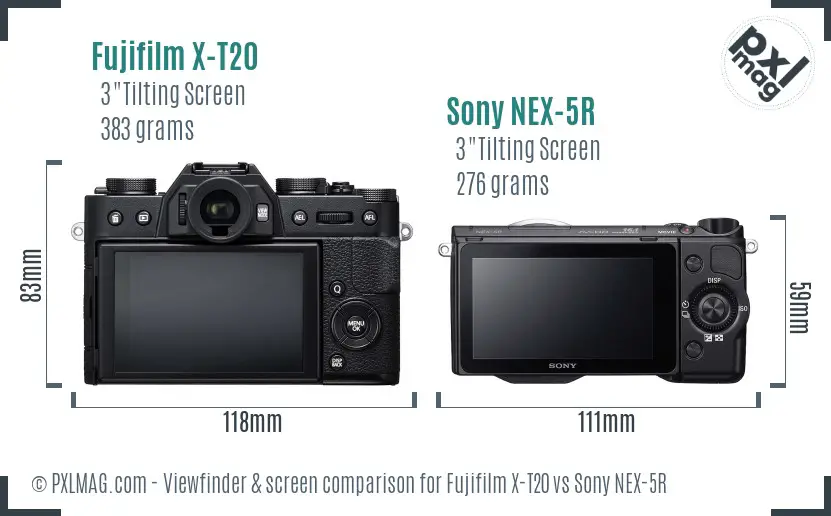 Fujifilm X-T20 vs Sony NEX-5R Screen and Viewfinder comparison