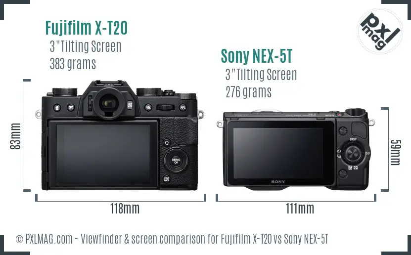 Fujifilm X-T20 vs Sony NEX-5T Screen and Viewfinder comparison