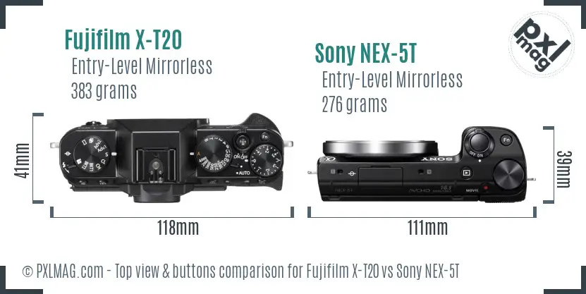 Fujifilm X-T20 vs Sony NEX-5T top view buttons comparison