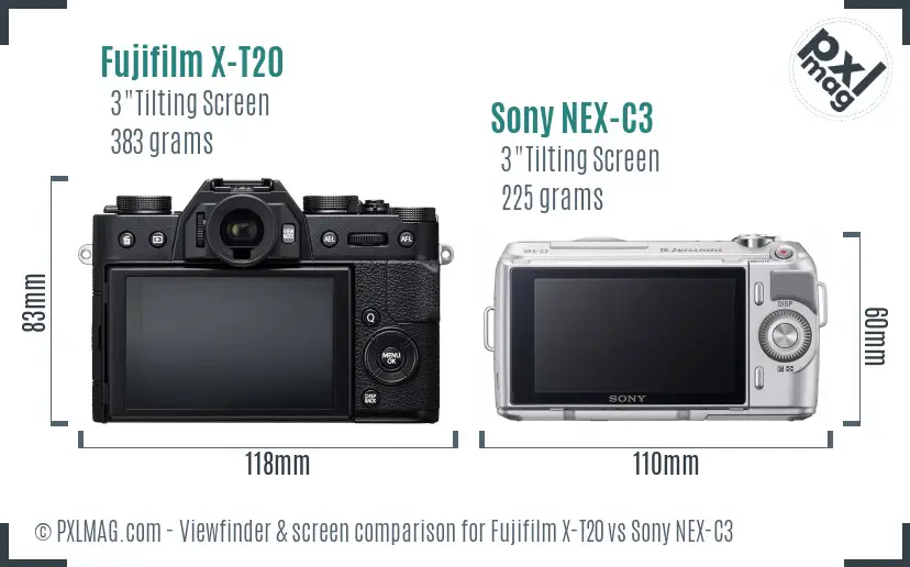 Fujifilm X-T20 vs Sony NEX-C3 Screen and Viewfinder comparison