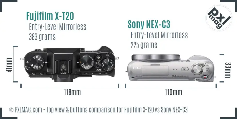 Fujifilm X-T20 vs Sony NEX-C3 top view buttons comparison