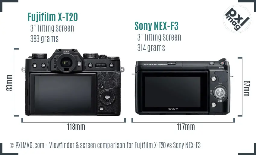Fujifilm X-T20 vs Sony NEX-F3 Screen and Viewfinder comparison