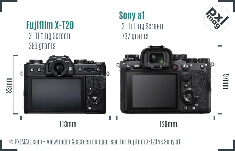 Fujifilm X-T20 vs Sony a1 Screen and Viewfinder comparison