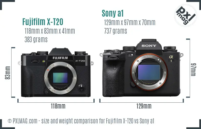 Fujifilm X-T20 vs Sony a1 size comparison