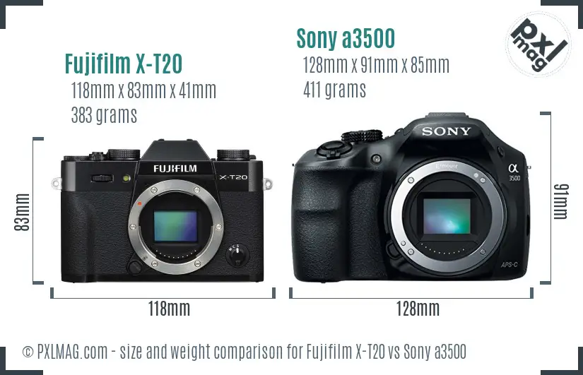 Fujifilm X-T20 vs Sony a3500 size comparison