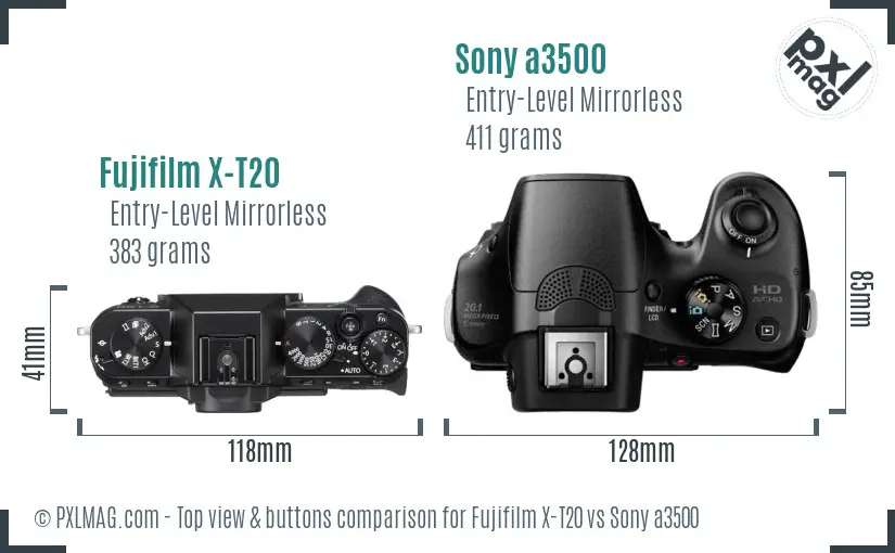 Fujifilm X-T20 vs Sony a3500 top view buttons comparison