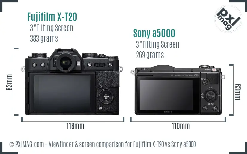 Fujifilm X-T20 vs Sony a5000 Screen and Viewfinder comparison