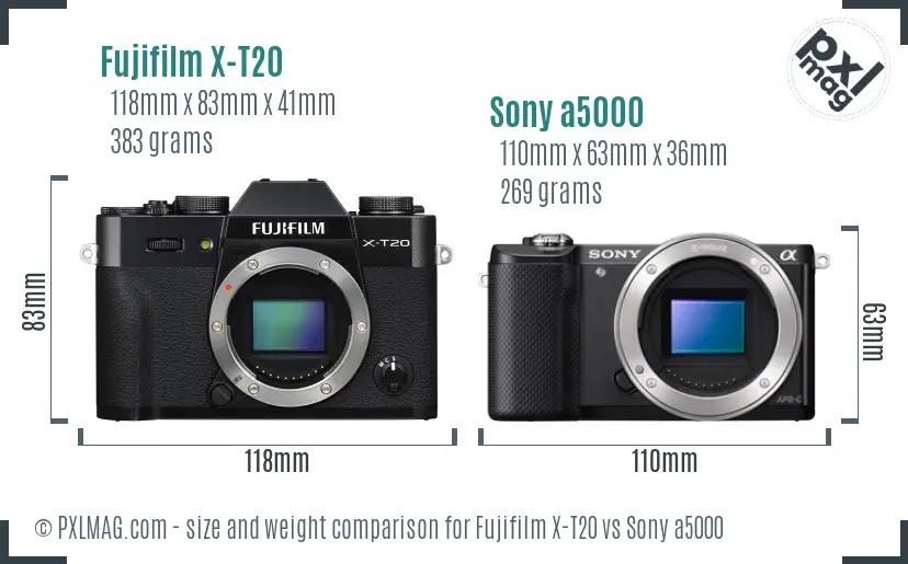 Fujifilm X-T20 vs Sony a5000 size comparison