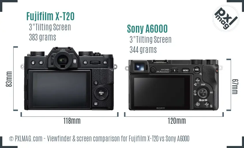 Fujifilm X-T20 vs Sony A6000 Screen and Viewfinder comparison