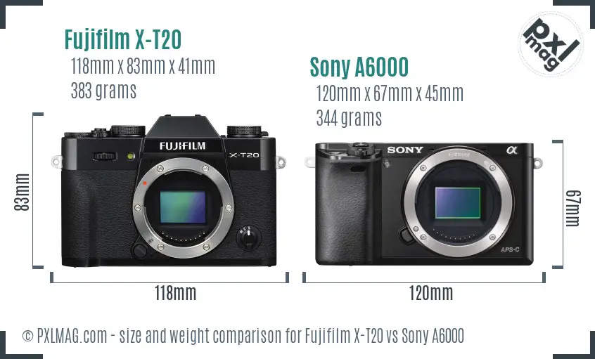 Fujifilm X-T20 vs Sony A6000 size comparison