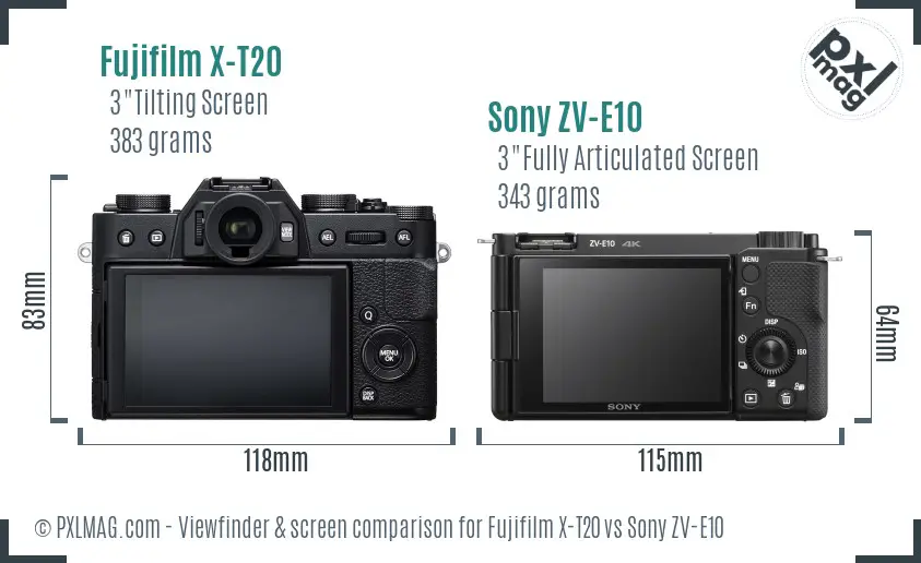 Fujifilm X-T20 vs Sony ZV-E10 Screen and Viewfinder comparison