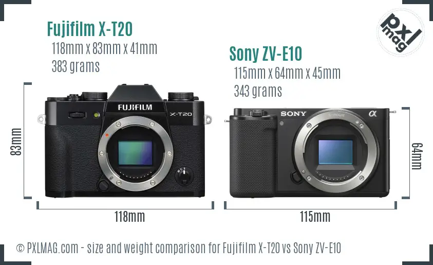 Fujifilm X-T20 vs Sony ZV-E10 size comparison