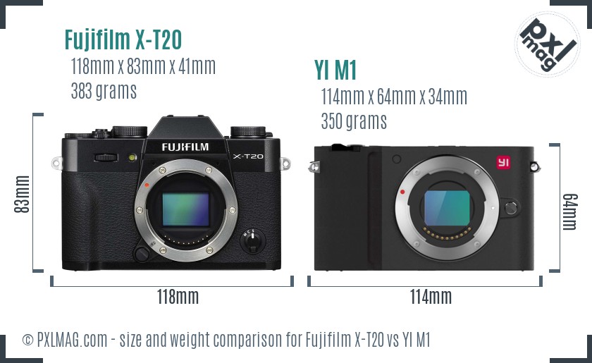 Fujifilm X-T20 vs YI M1 size comparison