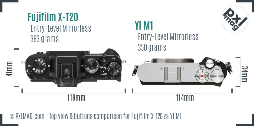 Fujifilm X-T20 vs YI M1 top view buttons comparison