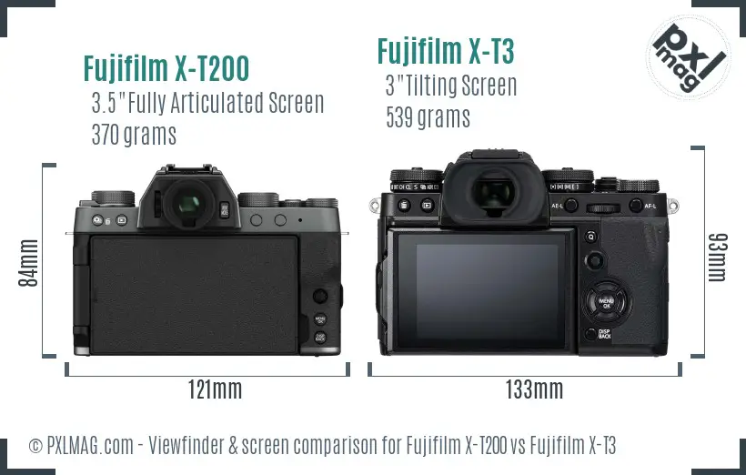 Fujifilm X-T200 vs Fujifilm X-T3 Screen and Viewfinder comparison