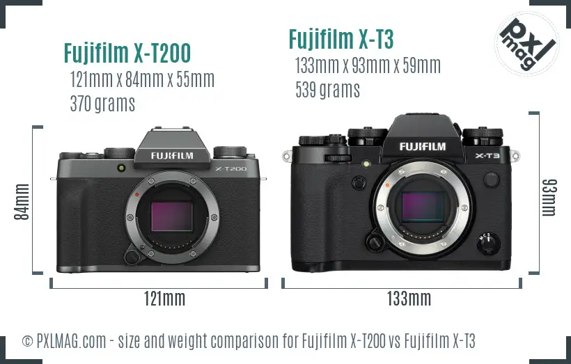 Fujifilm X-T200 vs Fujifilm X-T3 size comparison