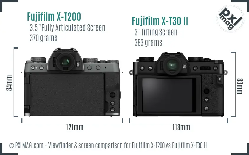 Fujifilm X-T200 vs Fujifilm X-T30 II Screen and Viewfinder comparison