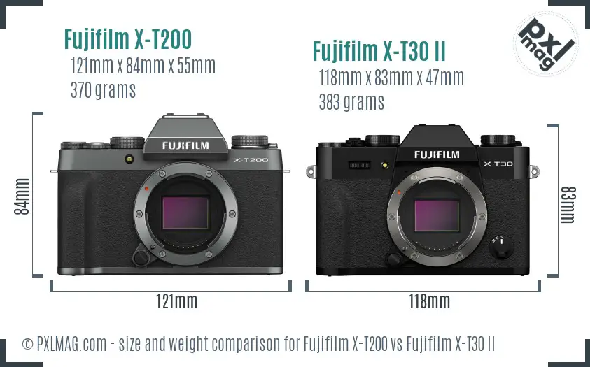 Fujifilm X-T200 vs Fujifilm X-T30 II size comparison