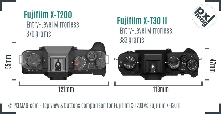 Fujifilm X-T200 vs Fujifilm X-T30 II top view buttons comparison