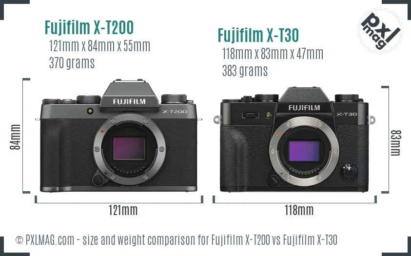 Fujifilm X-T200 vs Fujifilm X-T30 size comparison