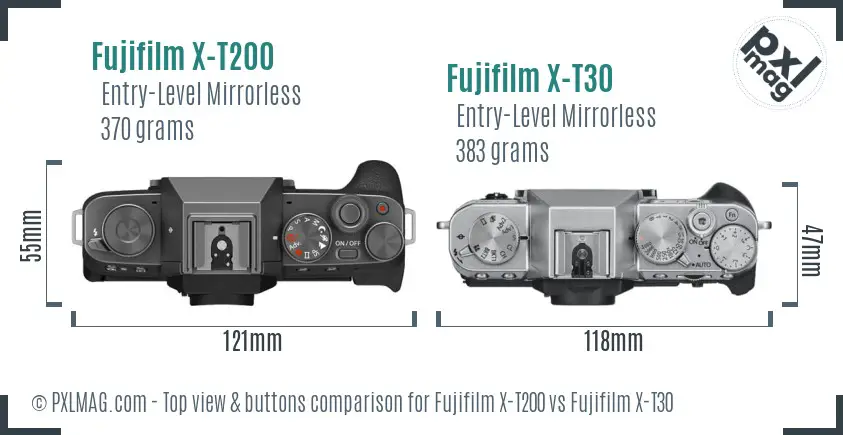 Fujifilm X-T200 vs Fujifilm X-T30 top view buttons comparison