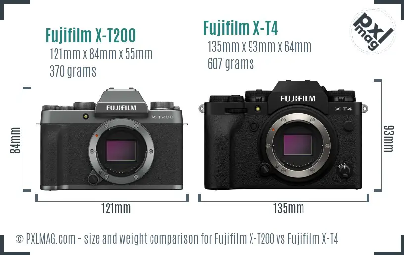 Fujifilm X-T200 vs Fujifilm X-T4 size comparison