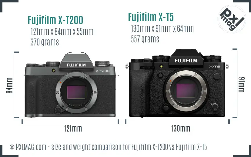Fujifilm X-T200 vs Fujifilm X-T5 size comparison