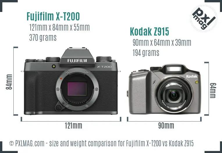 Fujifilm X-T200 vs Kodak Z915 size comparison