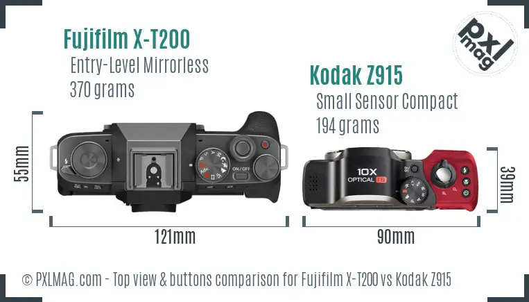 Fujifilm X-T200 vs Kodak Z915 top view buttons comparison