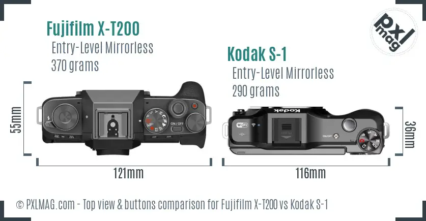 Fujifilm X-T200 vs Kodak S-1 top view buttons comparison