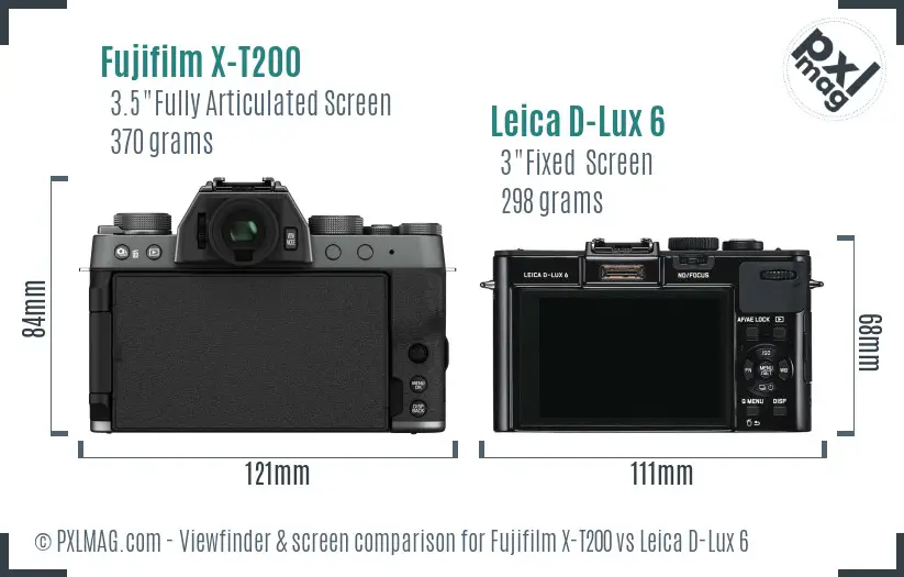 Fujifilm X-T200 vs Leica D-Lux 6 Screen and Viewfinder comparison