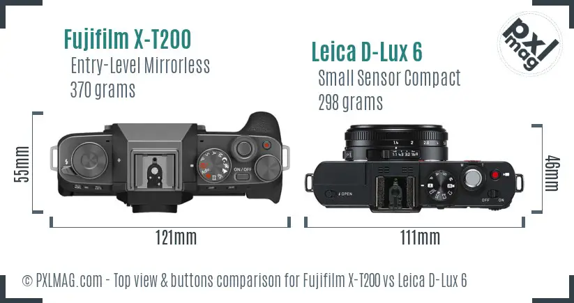 Fujifilm X-T200 vs Leica D-Lux 6 top view buttons comparison
