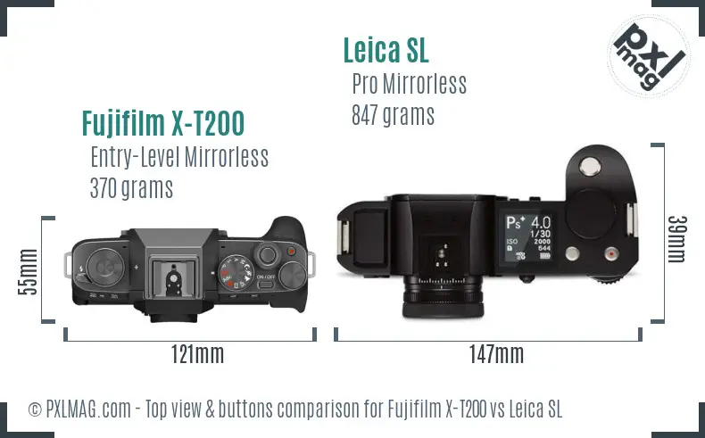 Fujifilm X-T200 vs Leica SL top view buttons comparison
