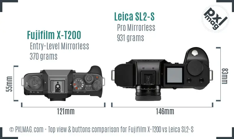 Fujifilm X-T200 vs Leica SL2-S top view buttons comparison