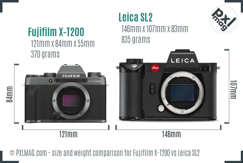 Fujifilm X-T200 vs Leica SL2 size comparison