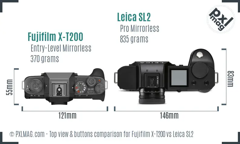Fujifilm X-T200 vs Leica SL2 top view buttons comparison
