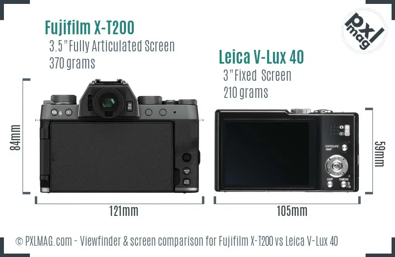 Fujifilm X-T200 vs Leica V-Lux 40 Screen and Viewfinder comparison