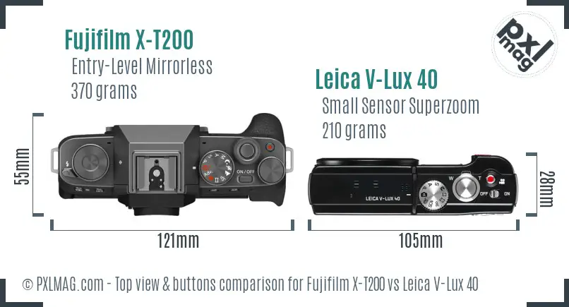 Fujifilm X-T200 vs Leica V-Lux 40 top view buttons comparison
